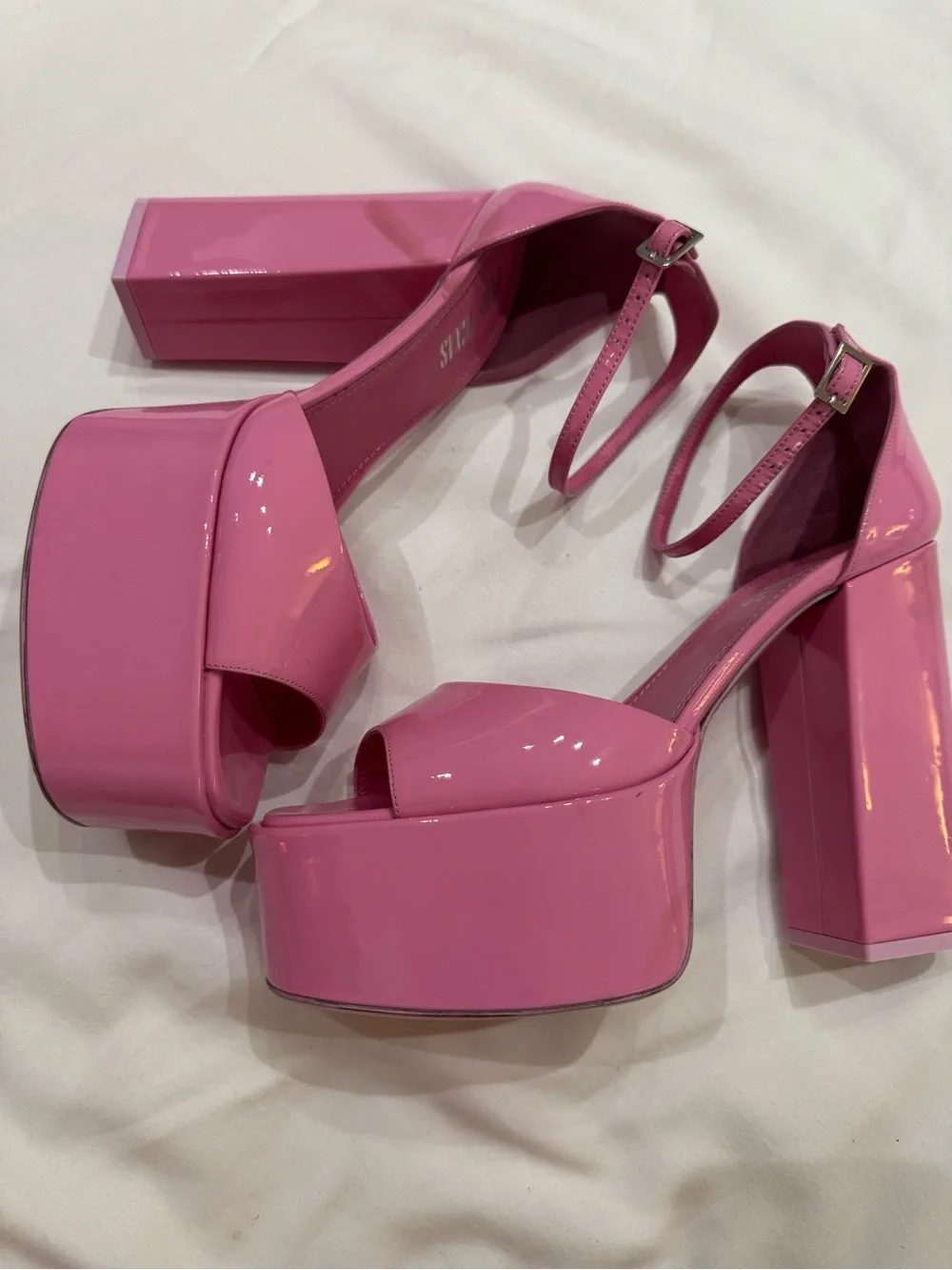 Paris Texas Tatiana Platform Sandals in Flamingo Pink Patent